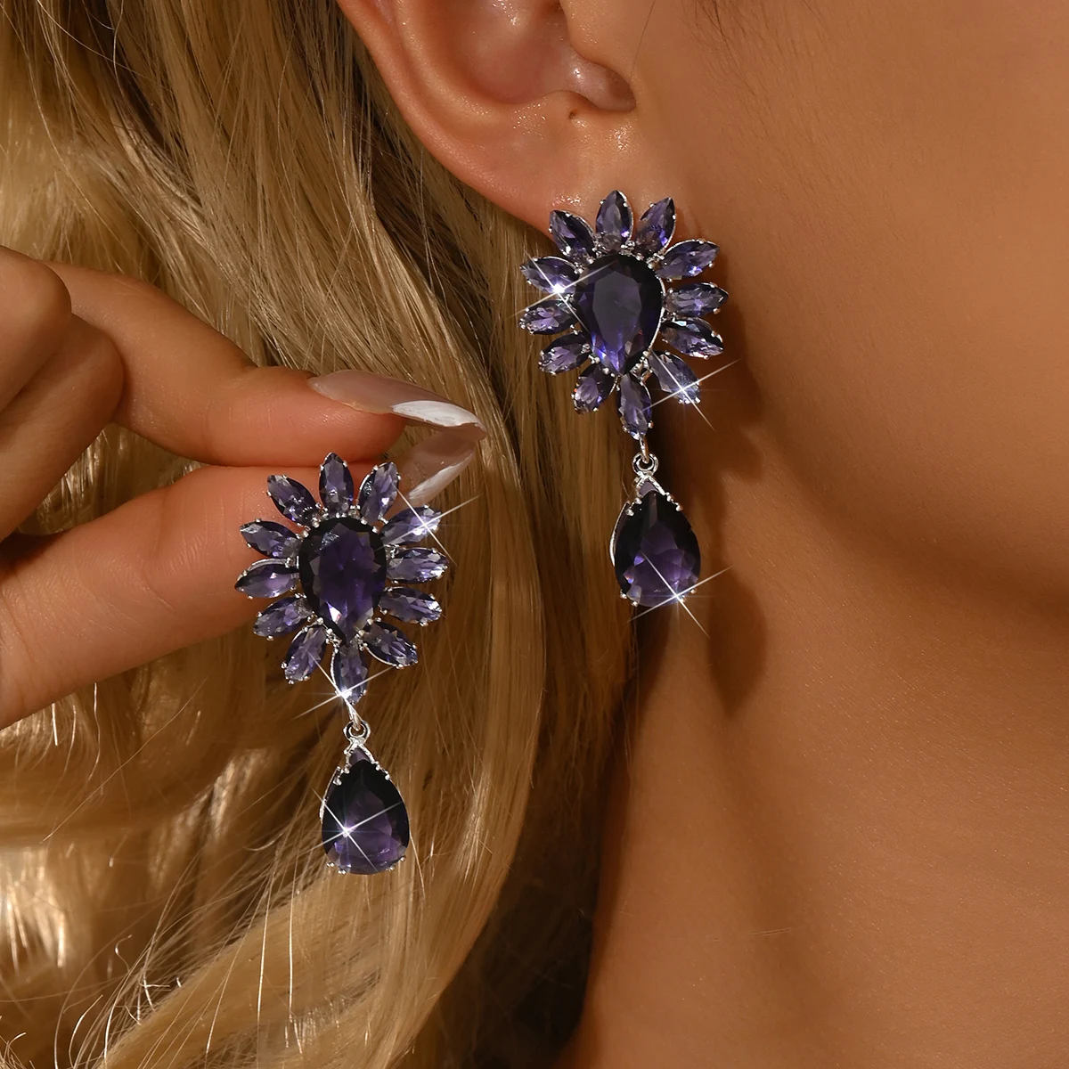 Women Fashion Photoshoot - Heavy‑Craft Amethyst Purple Crystal Flower Halo