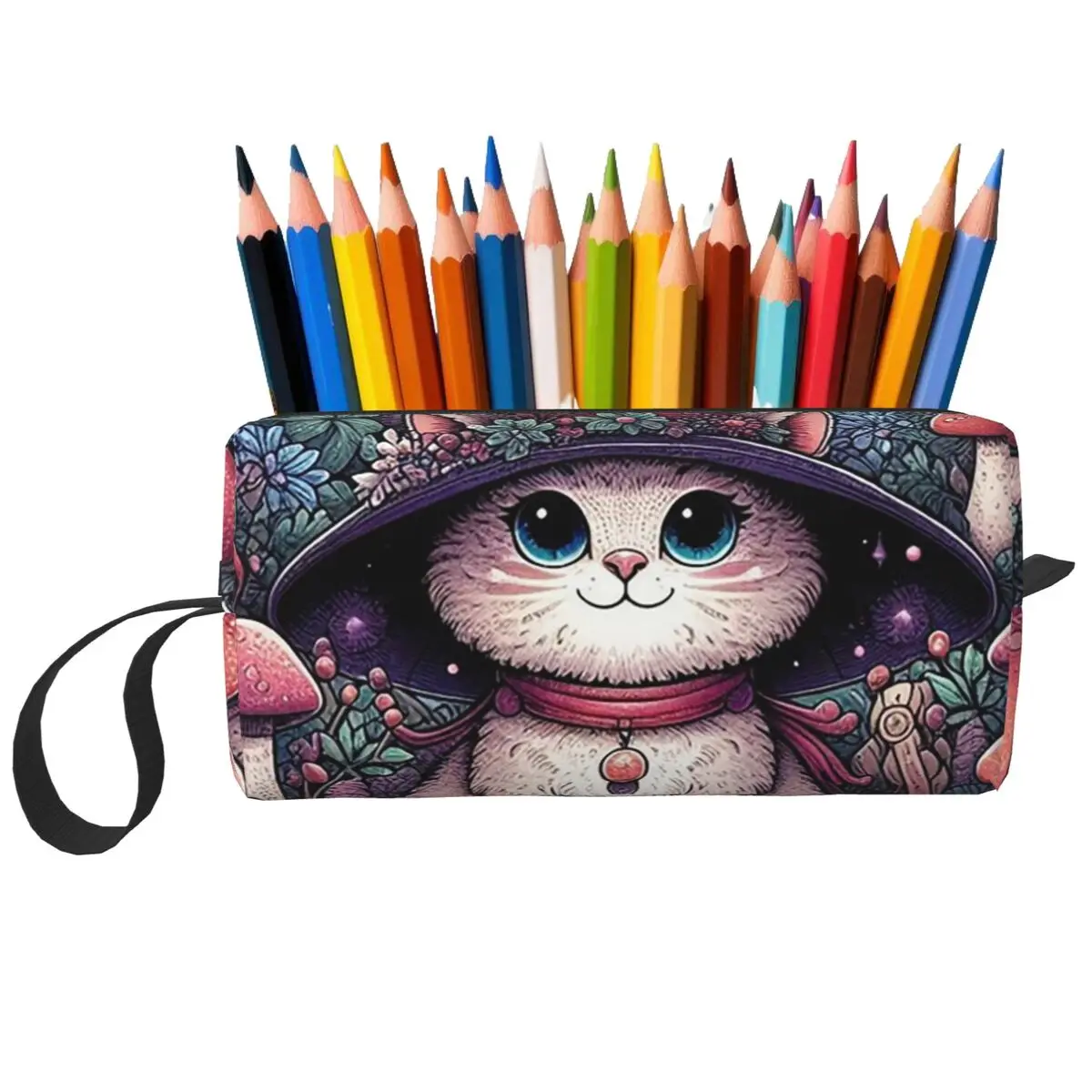 Cartoon Magic Cat Mushroom Forest Pencil Case for Kids Gifts Pen Box Pencil Bag Stationery Supplies Travel Women Cosmetic Bag