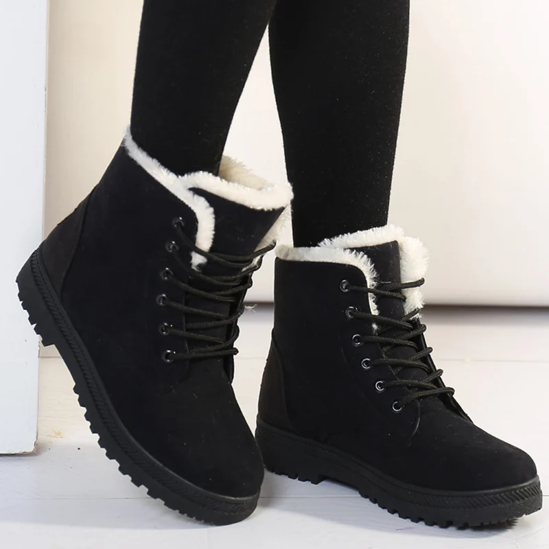 

Snow Women Boots Fashion Shoes Woman Lace-Up Shoes For Women Chunky Platform Ankle Boots Fur Plus Size Botas Mujer Winter Shoes