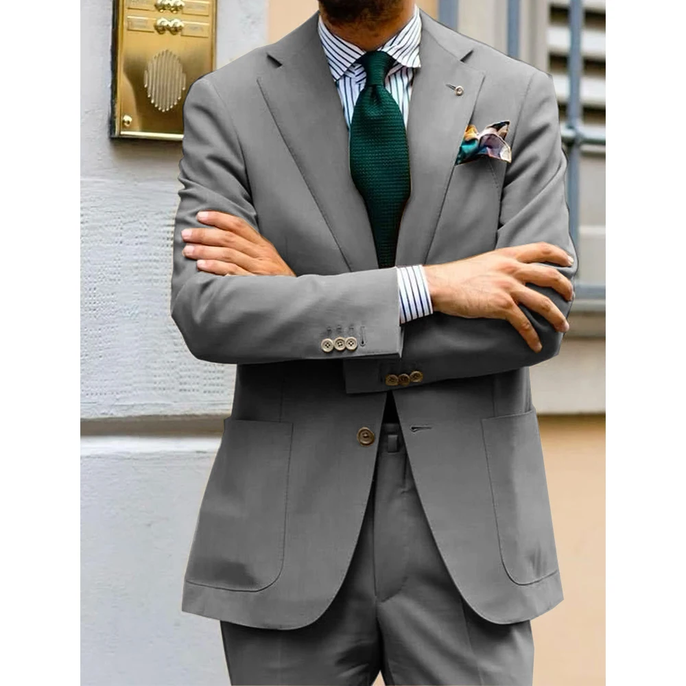 

Men Suit 2 Piece Set Single Breasted Notch Lapel Big Pockets Slim Fit Comfortable Stylish Elegant Business Suit Casual Formal Bl
