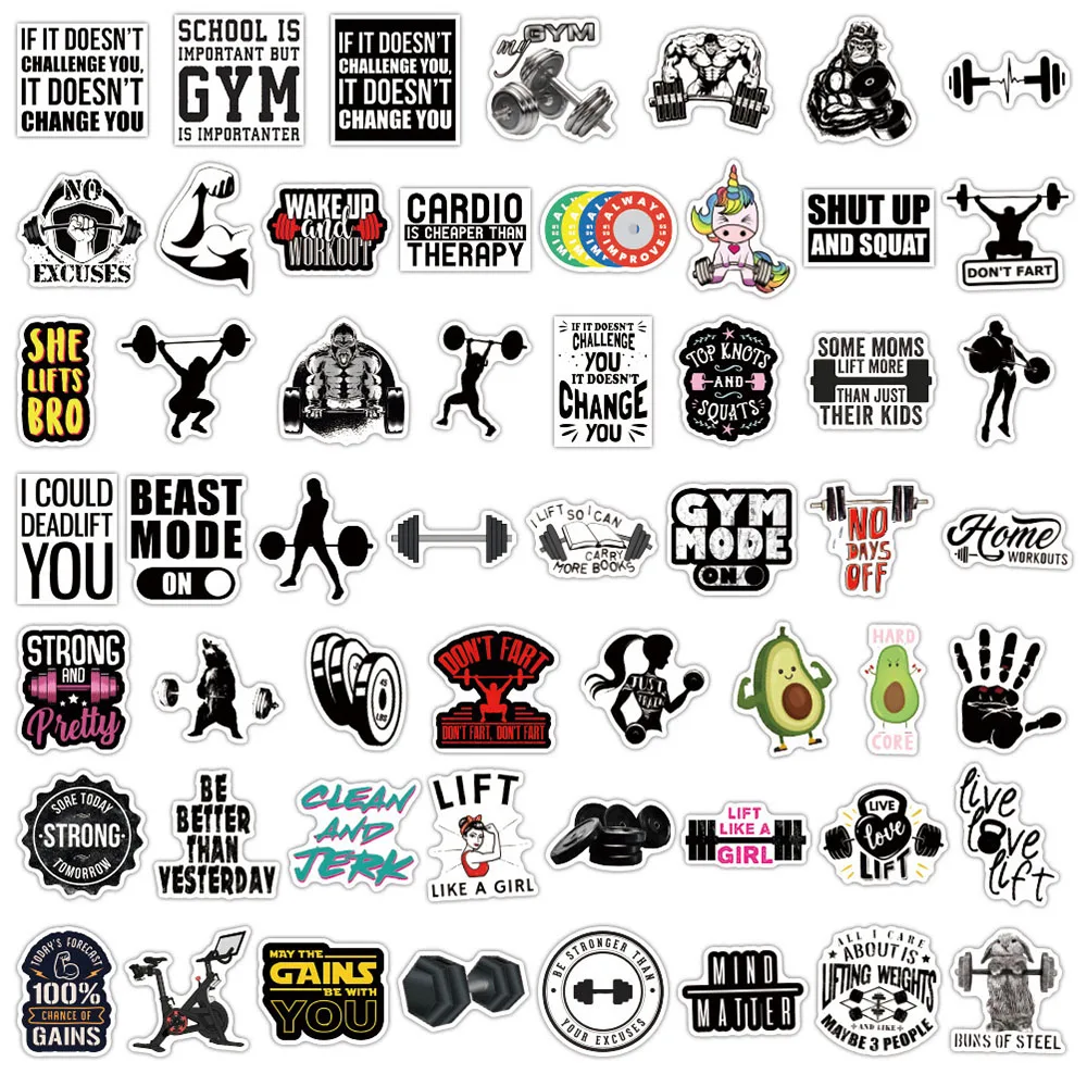 

10/50PCS Fitness Sports Stickers Workout Doodle Creative Decorative Skateboard Phone Case Scrapbook Waterproof Stickers Decals