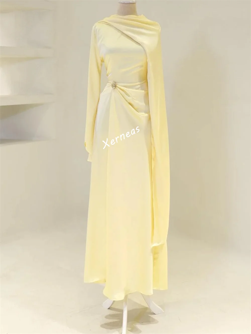 Customized Charmeuse Pleat Evening Shawl Long Dresses Bespoke Occasion Classic Woman Elegant Party Wedding High Quality