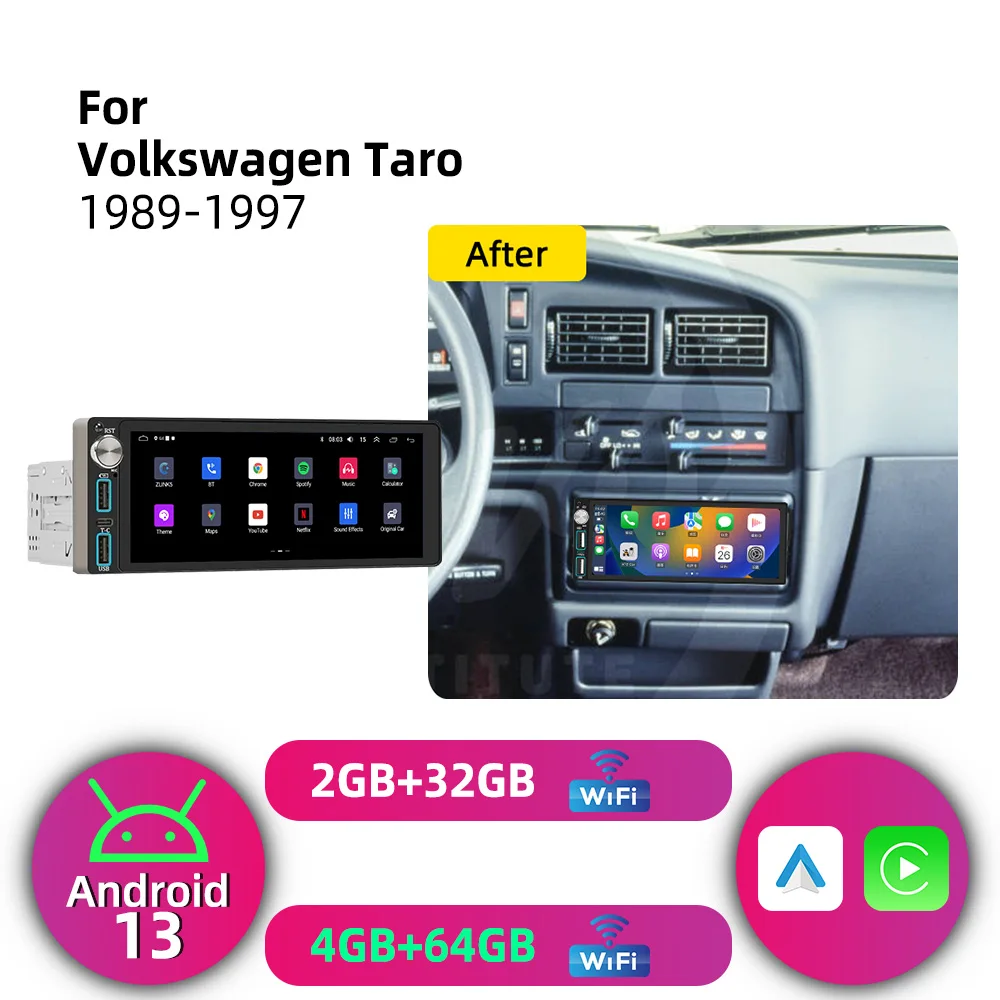 Android 1Din Car Stereo for VW Volkswagen Taro 1989-1997 CarPlay GPS Navigation Multimedia Autoradio Radio Head Unit
