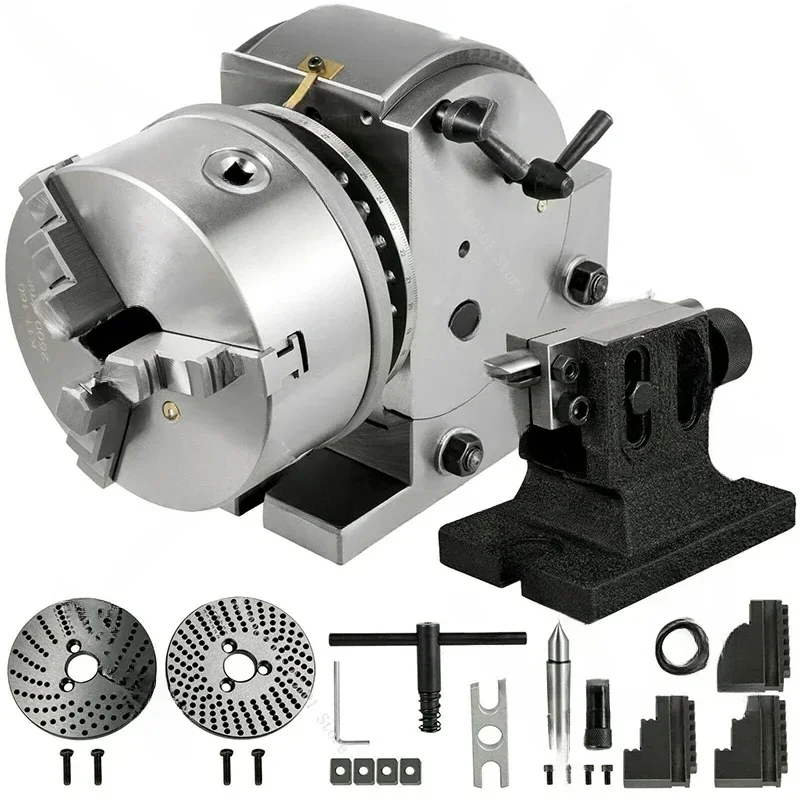 BS-0-5 Dividing Head Indexing Head Semi Universal with Indexing Plates, Tailstock & 125mm 3-Jaw Chuck for Drilling Milling