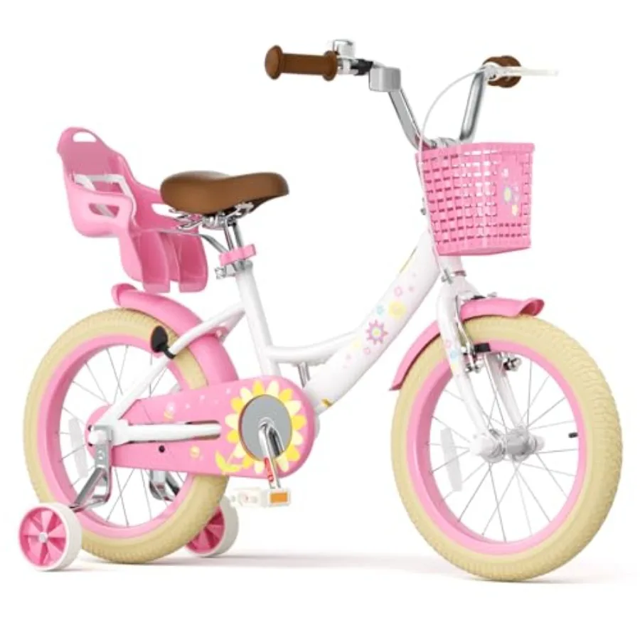 Toddler Girls Bike for Age 2-9 Years Old 12 14 16 Inch Girls Bike with Training Wheels and Doll Seat Bike Bicycle with Basket A