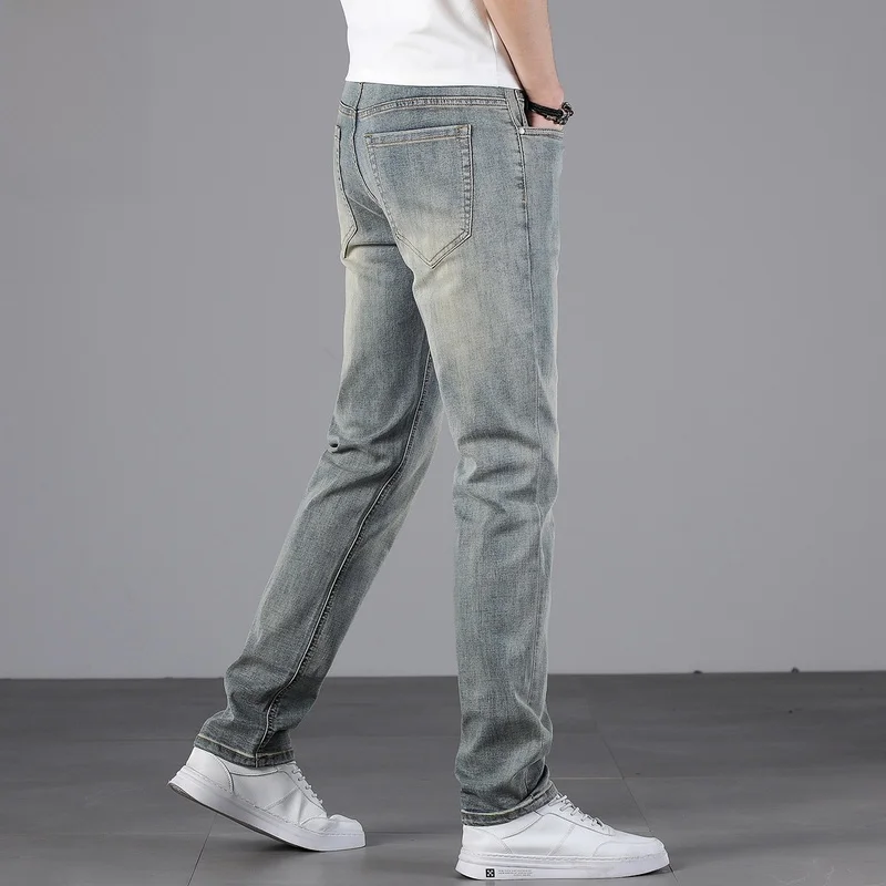 Men's Slim Fit Jeans Elastic Casual Spring New Fashionable Skinny Leggings mid Waist Cotton Polyester Blend