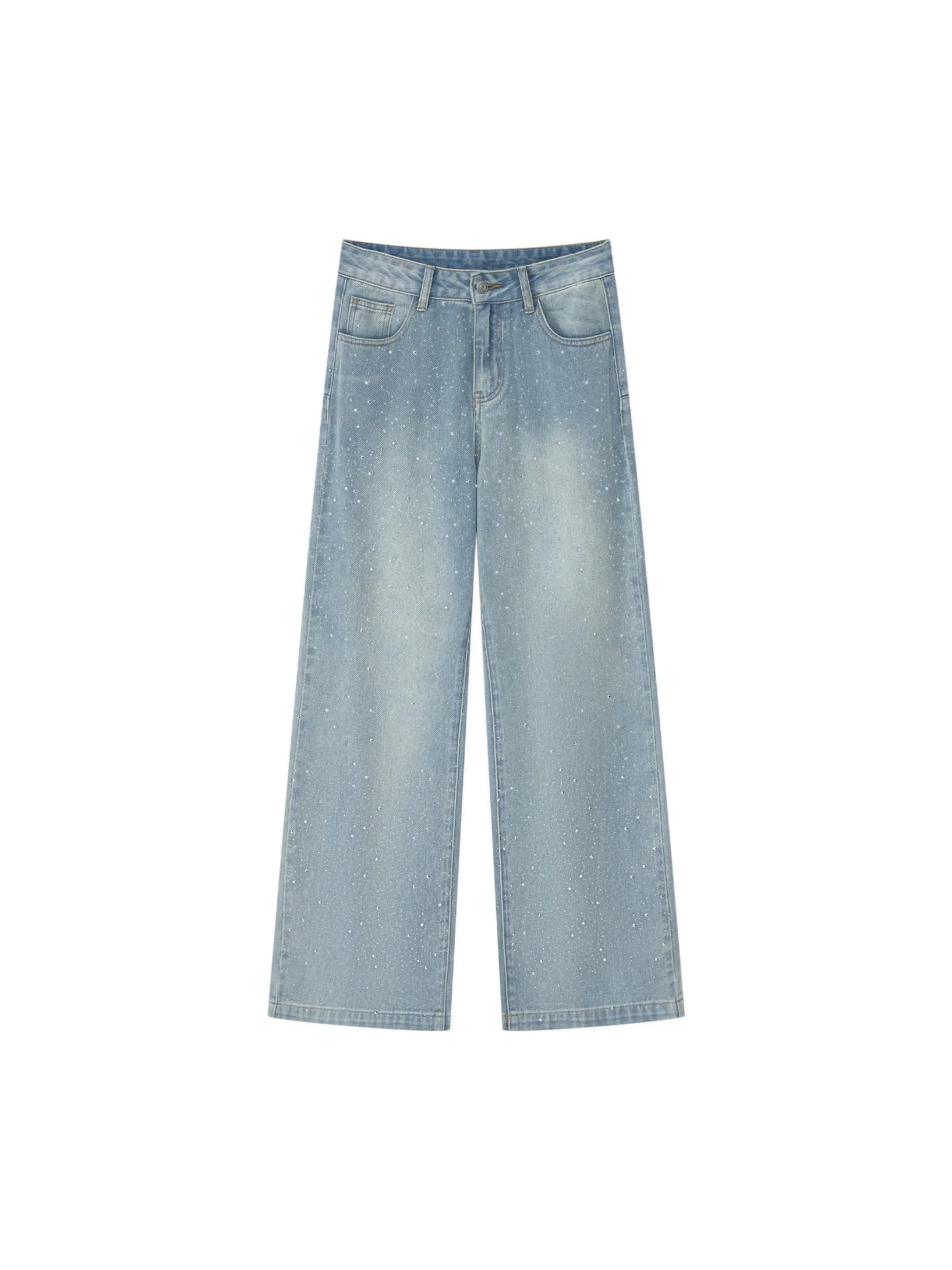 American Retro Rhinestone Wide Leg Jeans Women's High Waist Cover Hip Loose Slimming Long Pants Autumn New plus Size