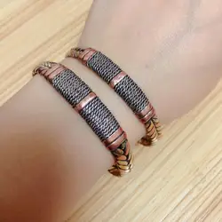 BR499  Vintage Tibetan 3 Color Copper Metal Hand Braided Open Back Adjustable Cuff Bracelet