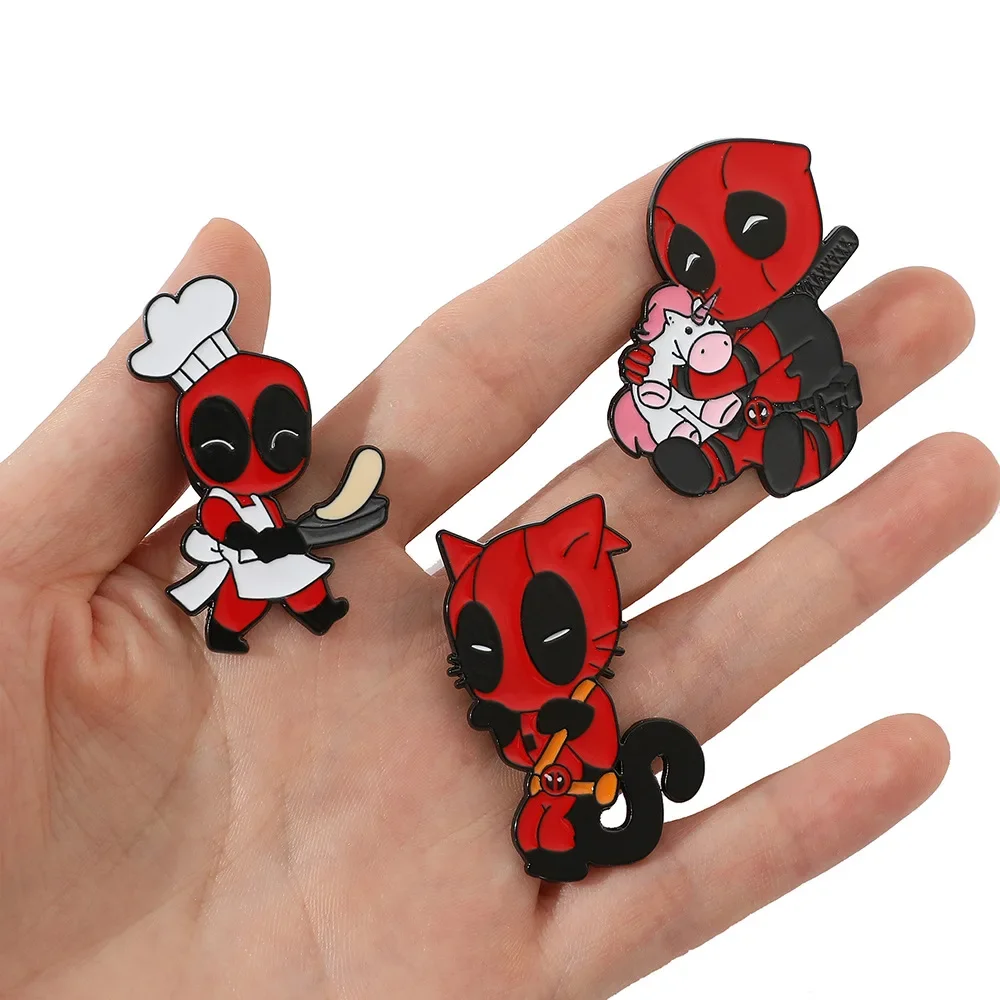 

Deadpool Marvel Deadpool & Wolverine Anime Figure Metal Brooch Badge Pin Decoration Clothing Accessories Cute Children Toy Gifts