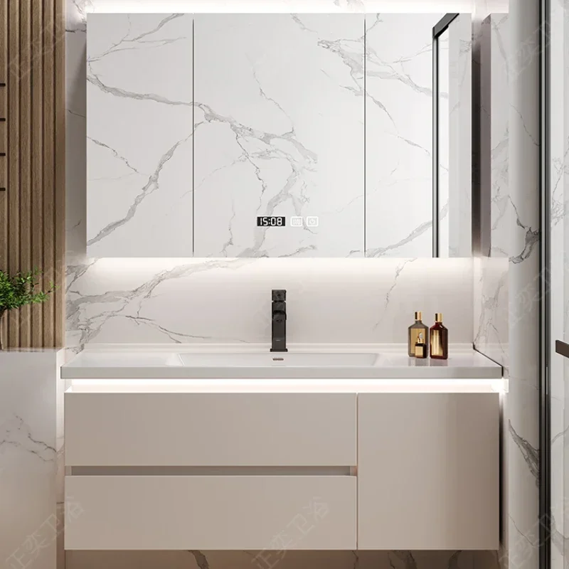 

Ceramic Basin Integrated Intelligent Bathroom Cabinet Modern Minimalist Combination Bathroom Sink Washbasin Furniture