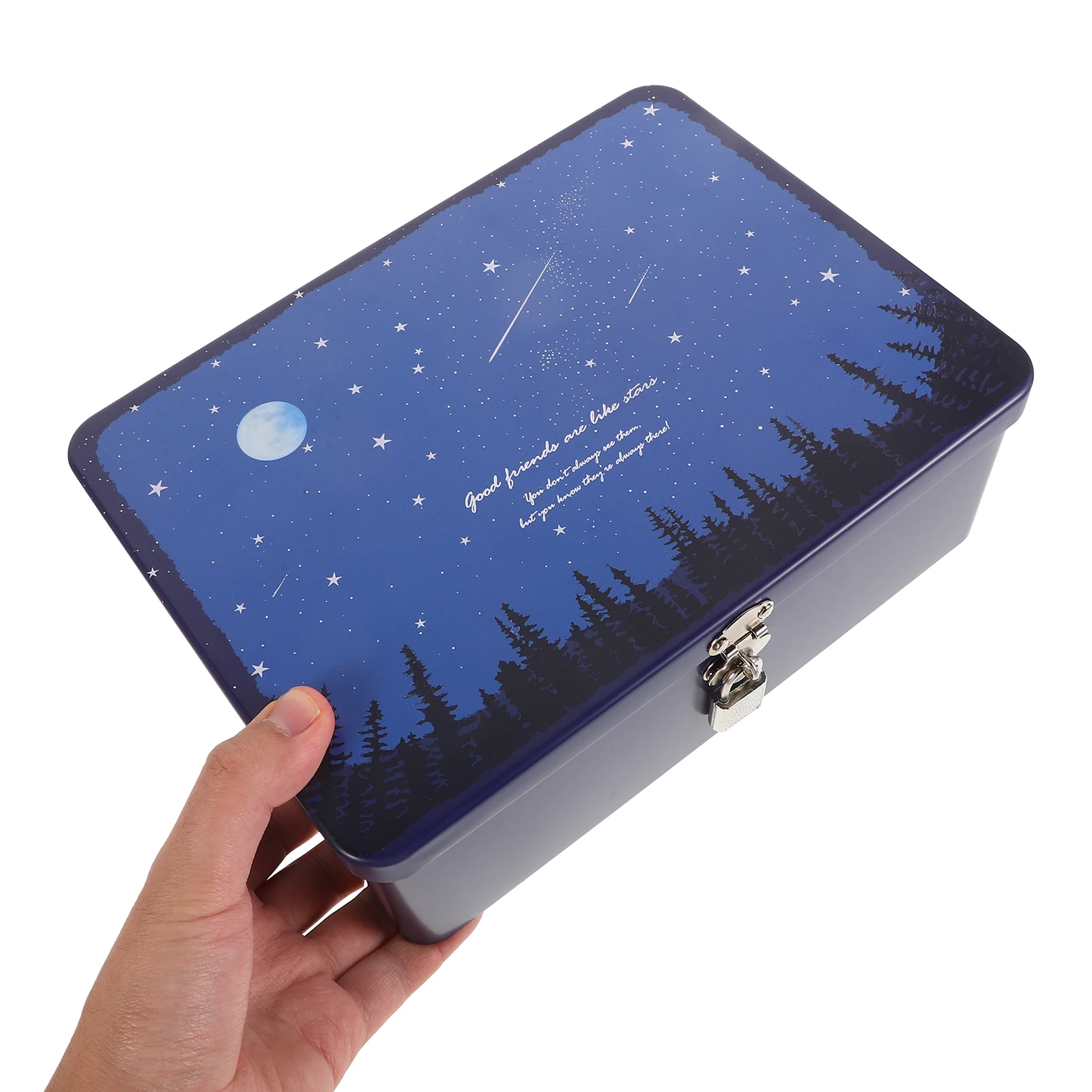 

Rectangle Iron Storage Box With Lock Keepsakes Box Organizer Lockable Container Empty Box For ID Cards, Photos, Jewelry, Letters