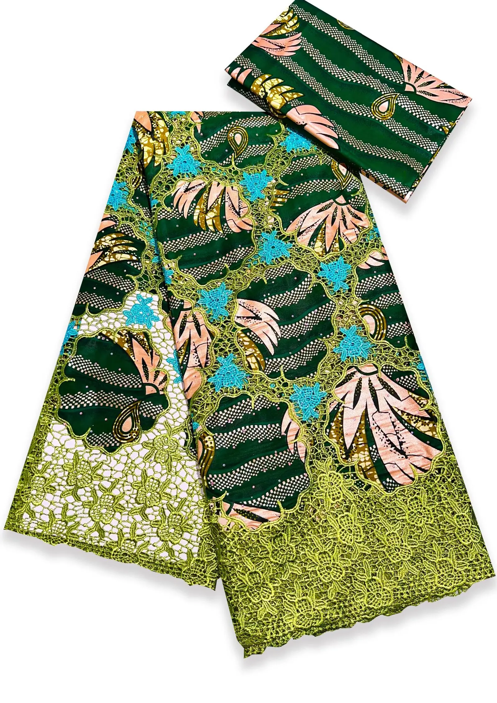 

New 3D Embroidery Ankara African Wax Printed Cotton Fabric Dutch for Nigerian Ghanaian Clothing Sewing Supplies 3yards+3yards