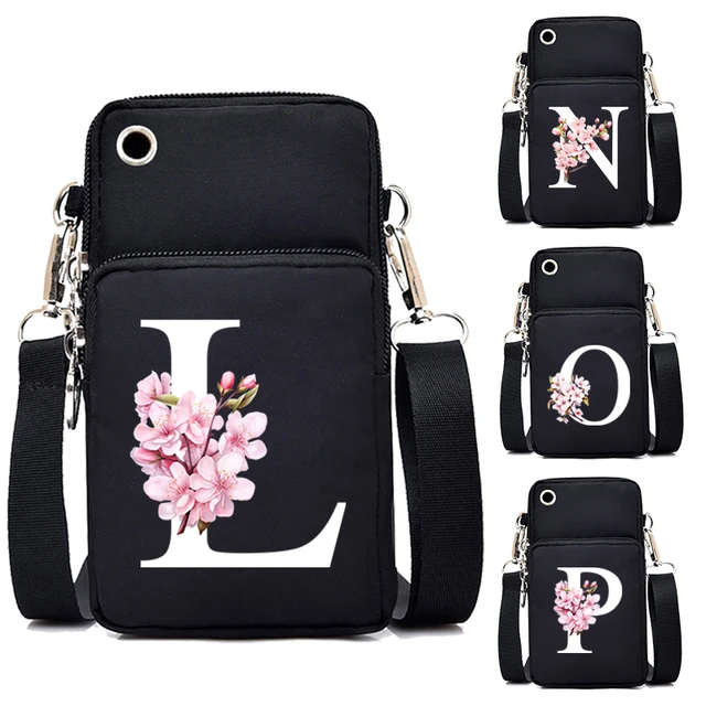 Sakura alfabet grafika małe torby typu Crossbody moda damska kwiatowe litery torba na telefon komórkowy torba torebki damskie torebki