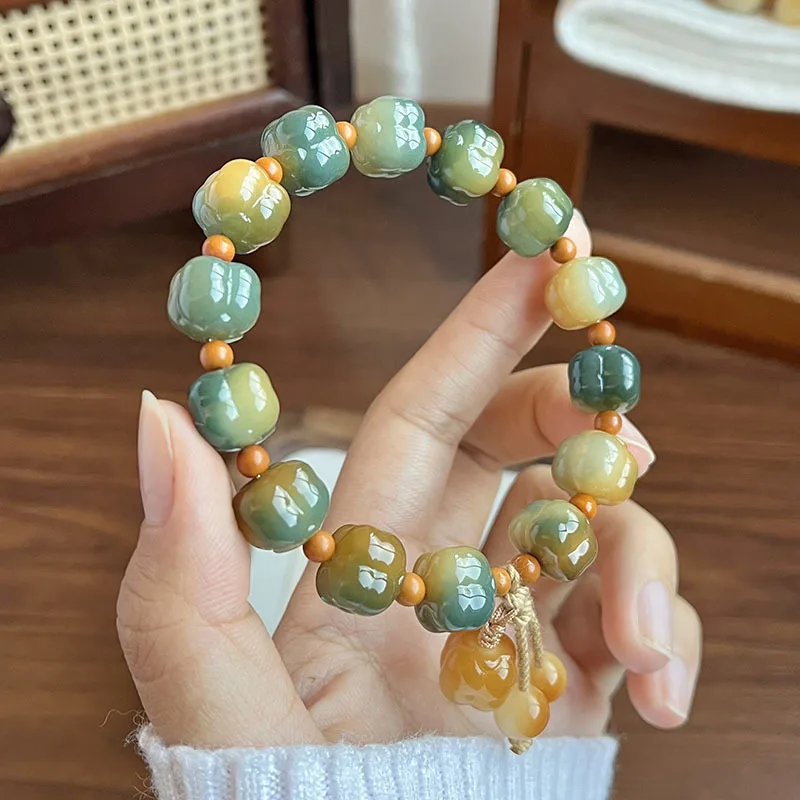Dunhuang Color Small Persimmon Bodhi Single Circle Bracelets Men's and Women's Plate Play Hand String Bodhi Root Design Jewelry