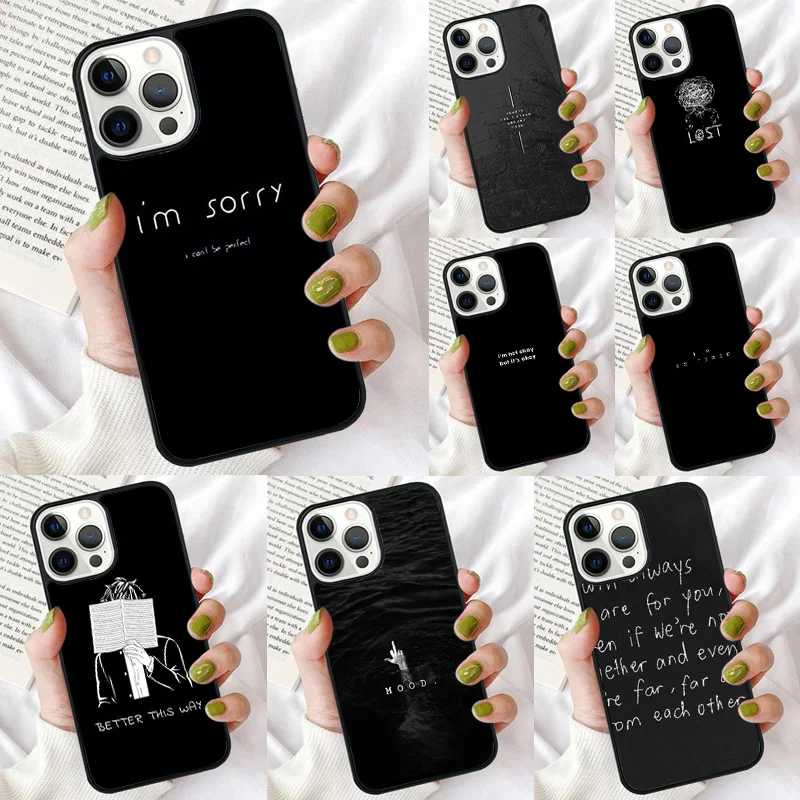 Sad depression Black Word Aesthetic Phone Case for iPhone 16 15 14 12 13 mini PLUS X XS XR 11 PRO MAX Back Cover