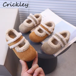 Winter Solid Toddler Girls Flats Shoes PU Plush Warm Children Winter Shoes Shallow Hook Loop Soft Kids Mary Janes