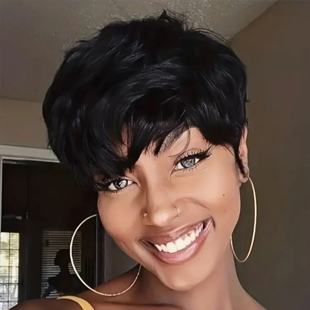 Short Pixie Cut Straight Human Hair Wig Remy Hair Human Hair Wigs With Bangs Wig for Women Full Machine Made Wig