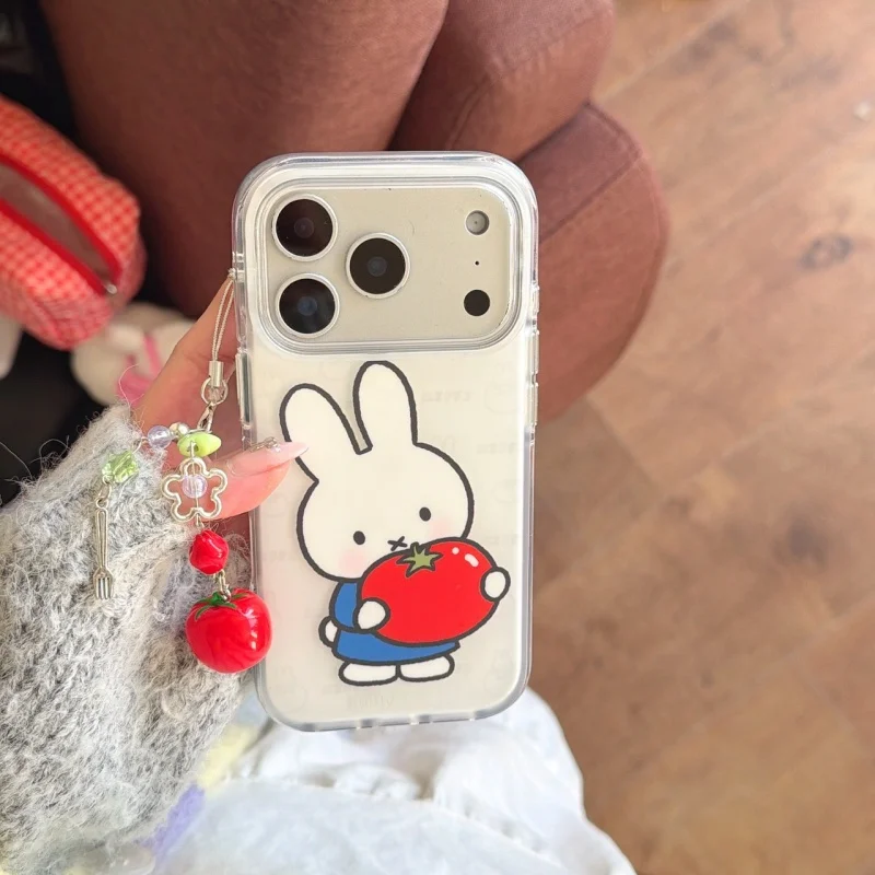 

Korean Cute Cartoon tomato Miffy Phone Case For iPhone 17 16 15 14 13Pro Max Miffy 3D solid Y2k tomato Chain Lanyard Cover﻿﻿﻿﻿﻿