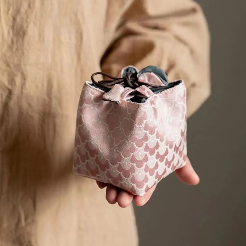 Chinese Style Tea Set Storage Bag Thickened Embroidered Candy Storage Bag Portable Multi-functional Teacup Drawstring Bags