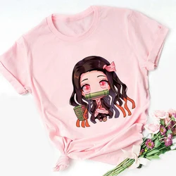 Nezukamado-子供用ピンクのキメツノヤイバプリントTシャツ,原宿カワイイベビー服,男の子と女の子用,ギフト,直送