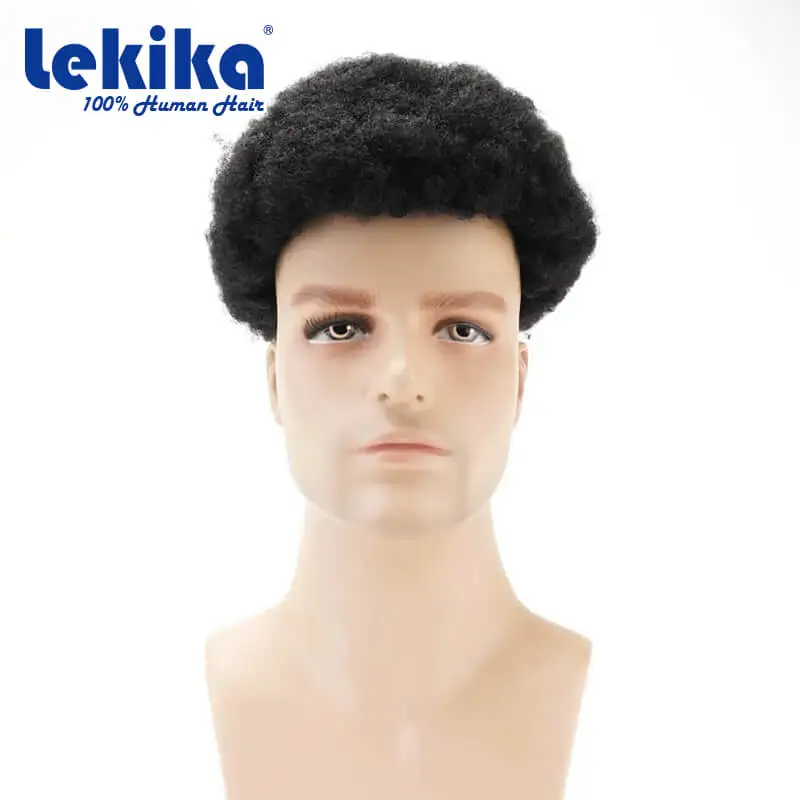 Premier-tupé Afro con Base de piel duradera para hombres, Peluca de tupé para hombres negros, unidad de sistema de prótesis de cabello masculino,