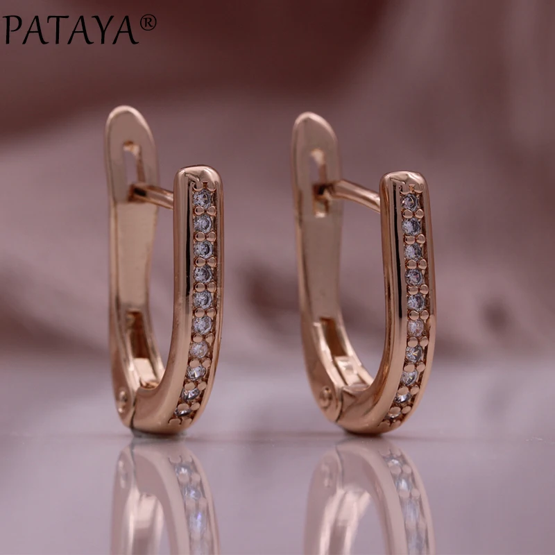 PATAYA Trendy 585 Rose Gold Color Earrings For Women Luxury White Natural Zircon Vintage Wedding Jewelry