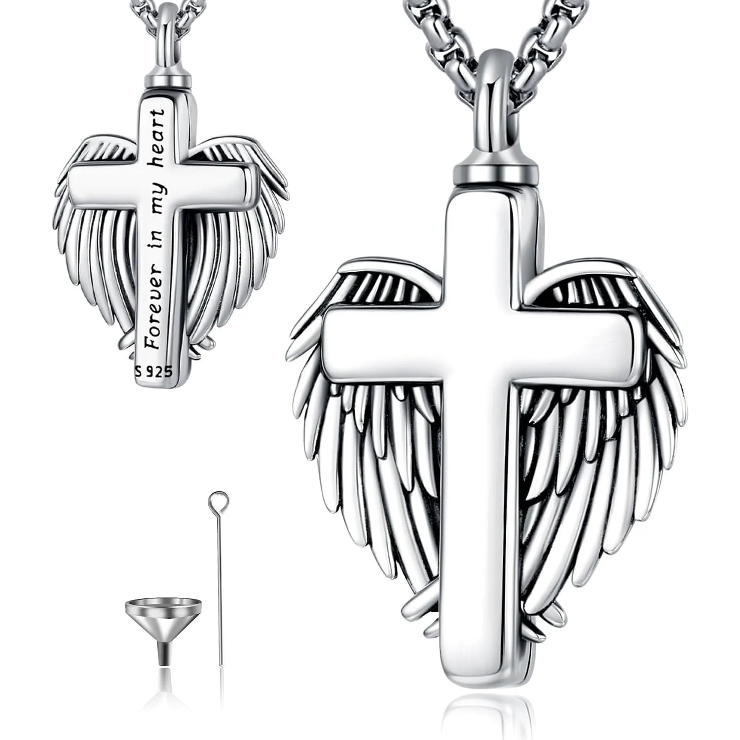 

Cross Wings Angle Necklace 925 Sterling Silver Urn Necklace Memorial Pendant for Ashes Cremation Jewelry Gifts for Women Men