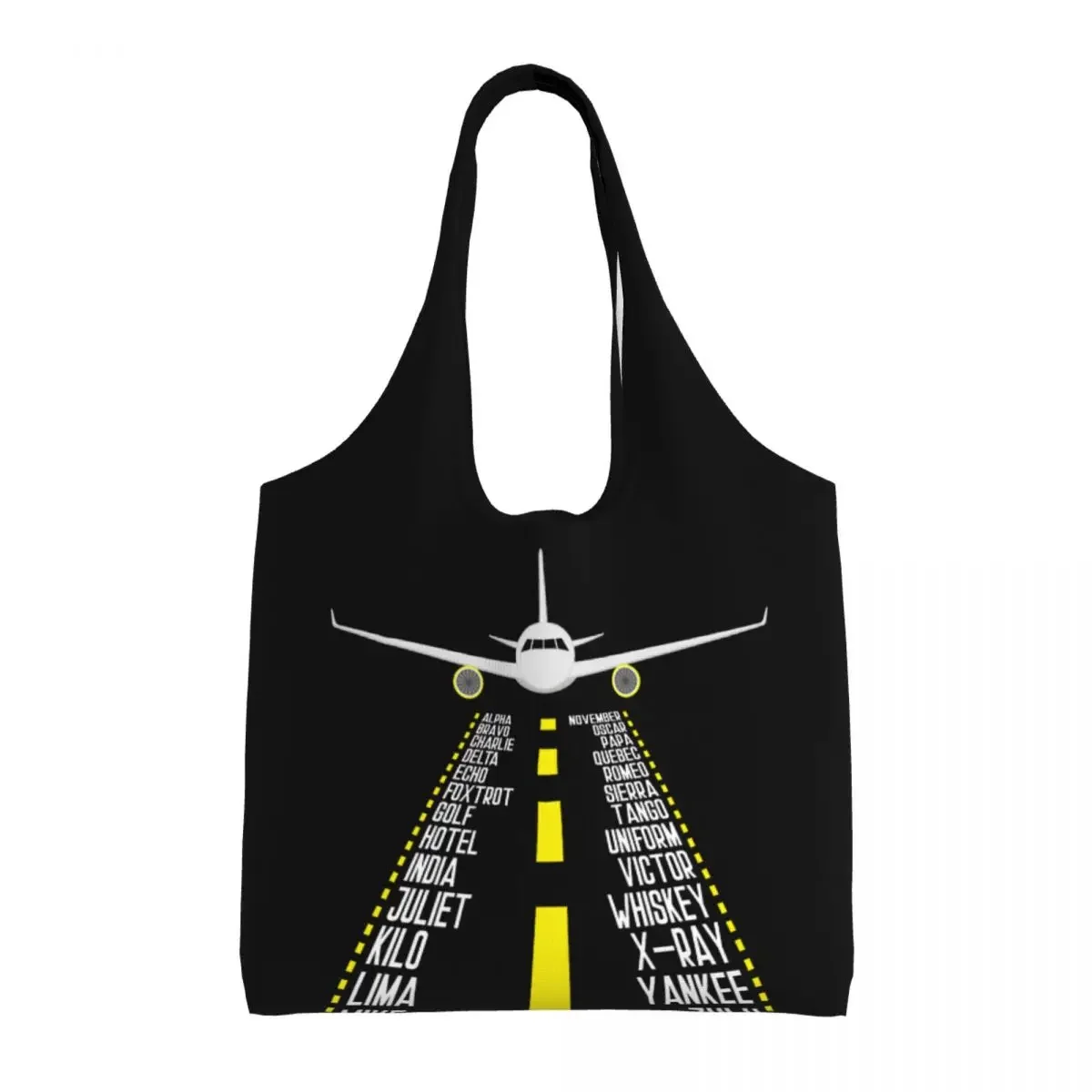 Pilot Alphabet Aviation Aircraft Gift Shopping Tote Bag Reusable Airplane Aviator Canvas Grocery Shopper Shoulder Bag Handbag