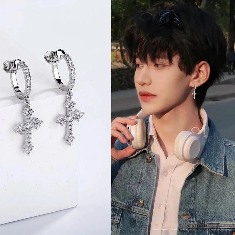 New Style Ultra Shiny Cross Earrings Ear Clips Simple And Fashionable Suitable For Both Men And Women Party Jewelry