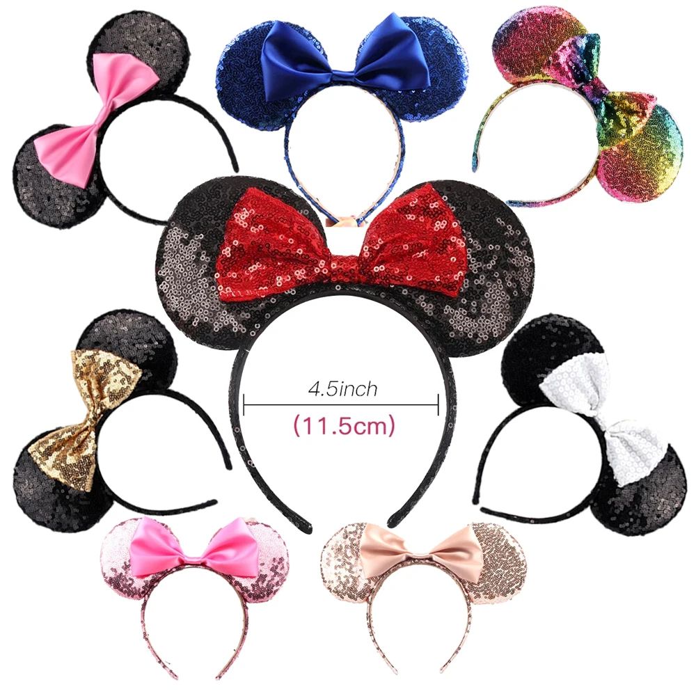 Hairs Bows Minnie Mouse Ears Headband Festival DIY Accessories Hairband Christmas Sequin Hair Bows for girls women gift