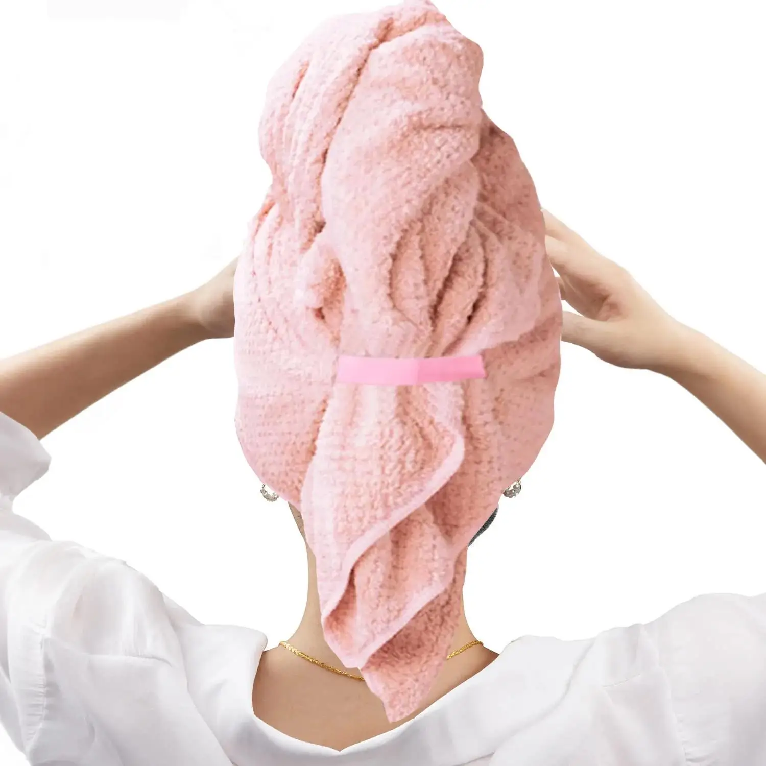 Large Microfiber Hair Towel, Soft Absorbent Elastic Head Wrap for Wet Curly Long Hair, Anti-Frizz Dry Hair Care Tool