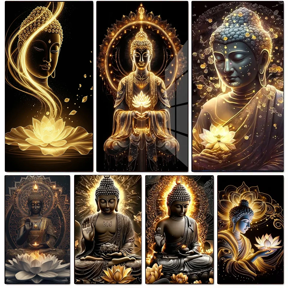 Gold Lotus Buddha Diy Diamant Malerei voller Platz Runde Diamant Mosaik Kunst für Wohnzimmer Dekor Urlaub Geschenk Religion Kunst