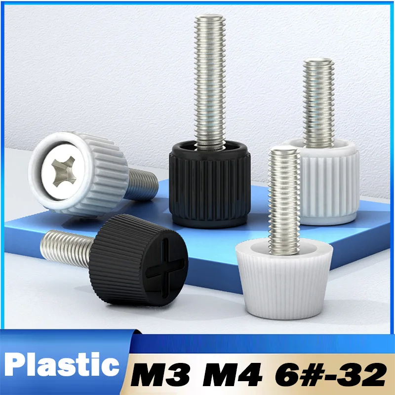 M3M4 6#-32 Desktop Computer Case Screws Cross Phillips Handle Plastic Head Adjustment Screw Toolless Hand-Tighten Computer Screw