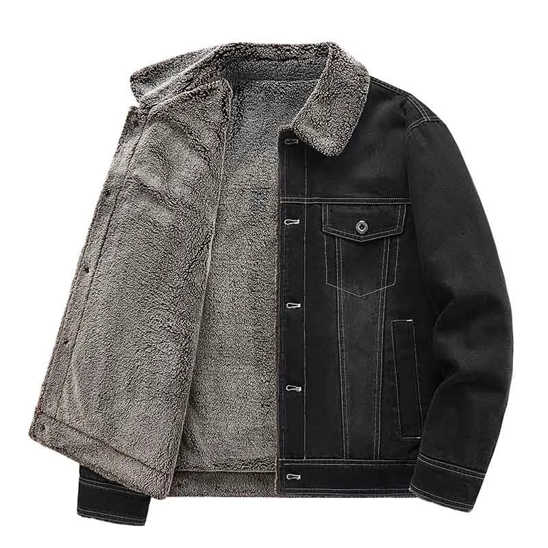 

Мужские зимние теплые повседневные джинсовые куртки с флисовой подкладкой, термоджинсы, верхняя одежда, пальто