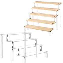 Acrylic Display Wood Riser Rack Perfume Shelf Makeup Storage and Action Figure Holder Car Model Cupcake Stand Storage Holders
