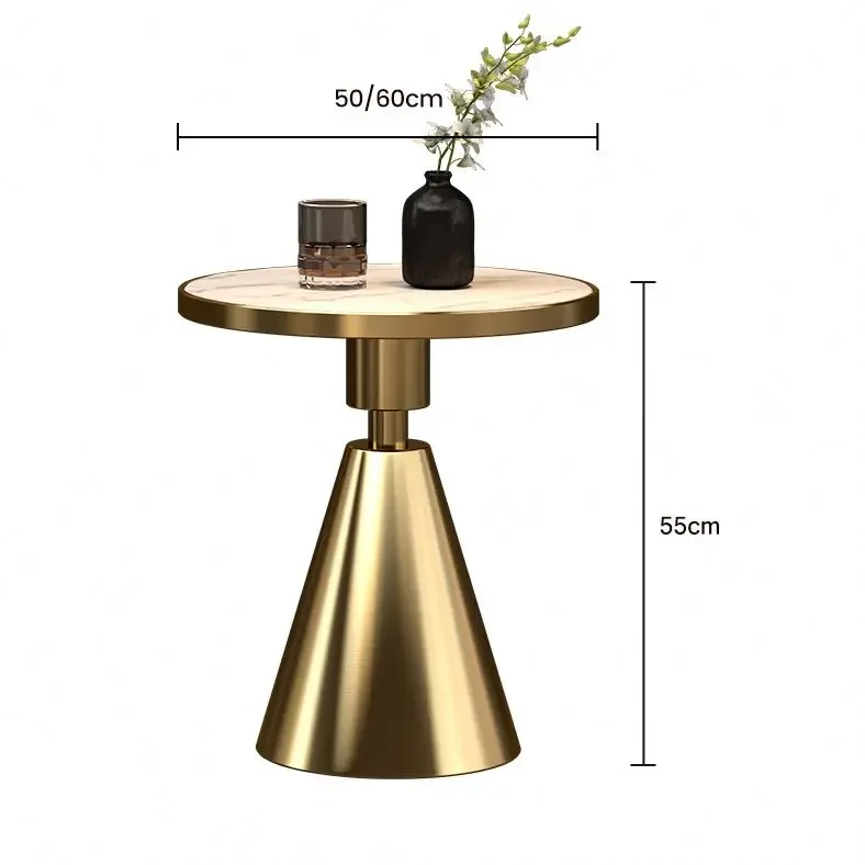 Italian Style Fashion Light Luxury Tea Center Living Room Furniture Slate Rock Round Golden Metal Iron Coffee Table