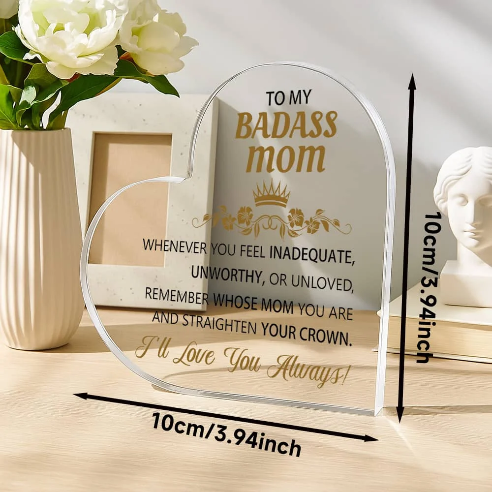 Personalized Heart Acrylic Gift for Mom, Mother's Day, Birthday, Desk Decor
