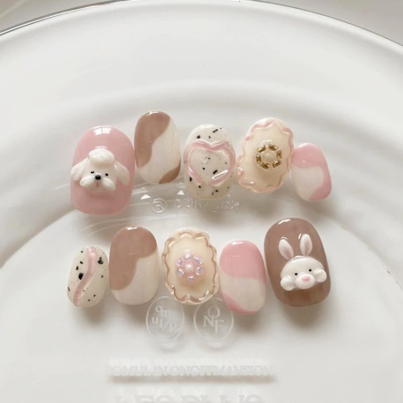 30PCS Luminous Cartoon Puppy Rabbit Head Nail Art Decorations Cute Glossy Cream Gum Animal Nail Charms DIY Nails Accessories