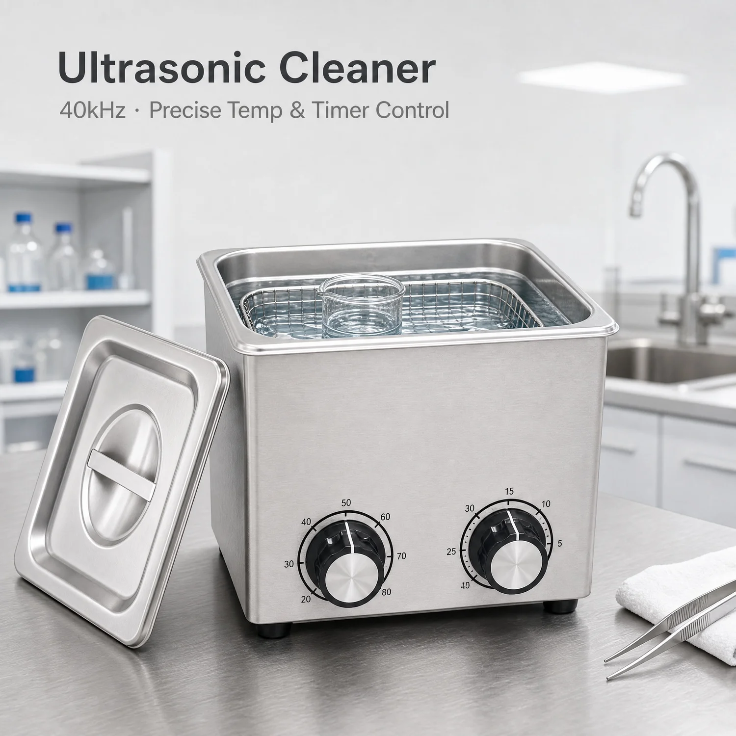 Stainless Steel 40kHz Ultrasonic Cleaner with LED Digital Display Heating Function Timer Function Multiple Sizes Available