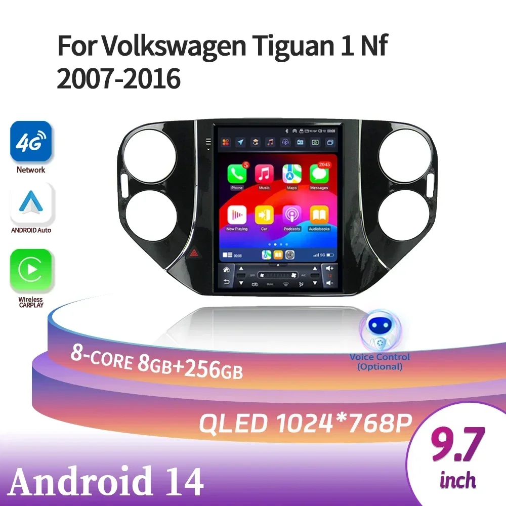 

9.7inch For Volkswagen Tiguan 1 Nf 2007-2016 Android 14 Car Radio Multimedia GPS Navigation Stereo Wireless Carplay Touch Screen