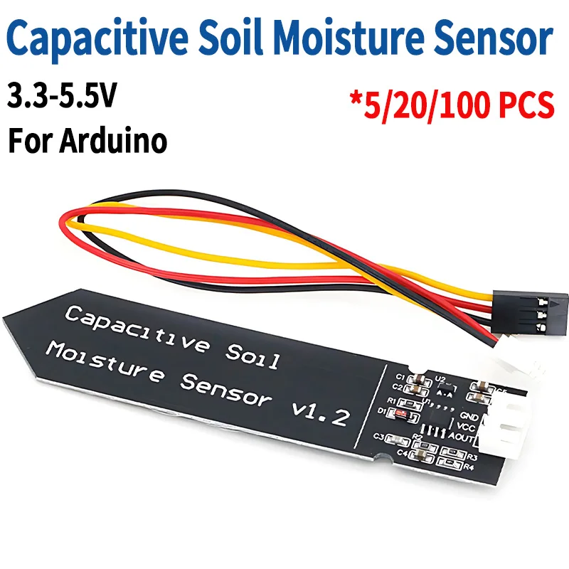 5/20/100PCS Capacitive Soil Moisture Sensor Module Not Easy to Corrode Wide Voltage Wire 3.3~5.5V Corrosion Resistant W/ Gravity