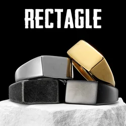 Minimalist Rectangle Engrave Men Rings Stainless Steel Women Jewelry Retro Punk New in Rock Fashion Accessories Gift Wholesale