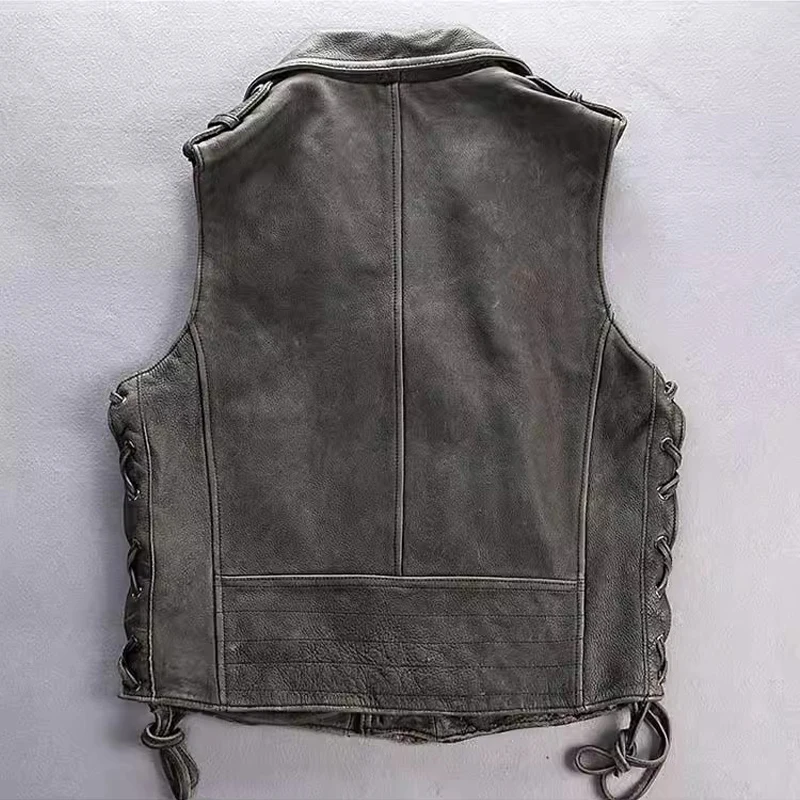 2024 Spring Autumn New Style Male Motorcycle Leather Vest Men's First Layer Of Cowhide Slim Short Genuine Leather Vests