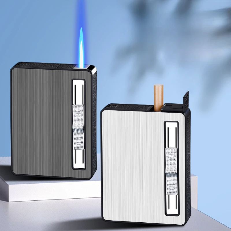 Cigarette Box 10-pack Electronic Metal Creative Direct Windproof Blue Flame Lighter Cigarette Box Men's Gift Cigarette Lighter