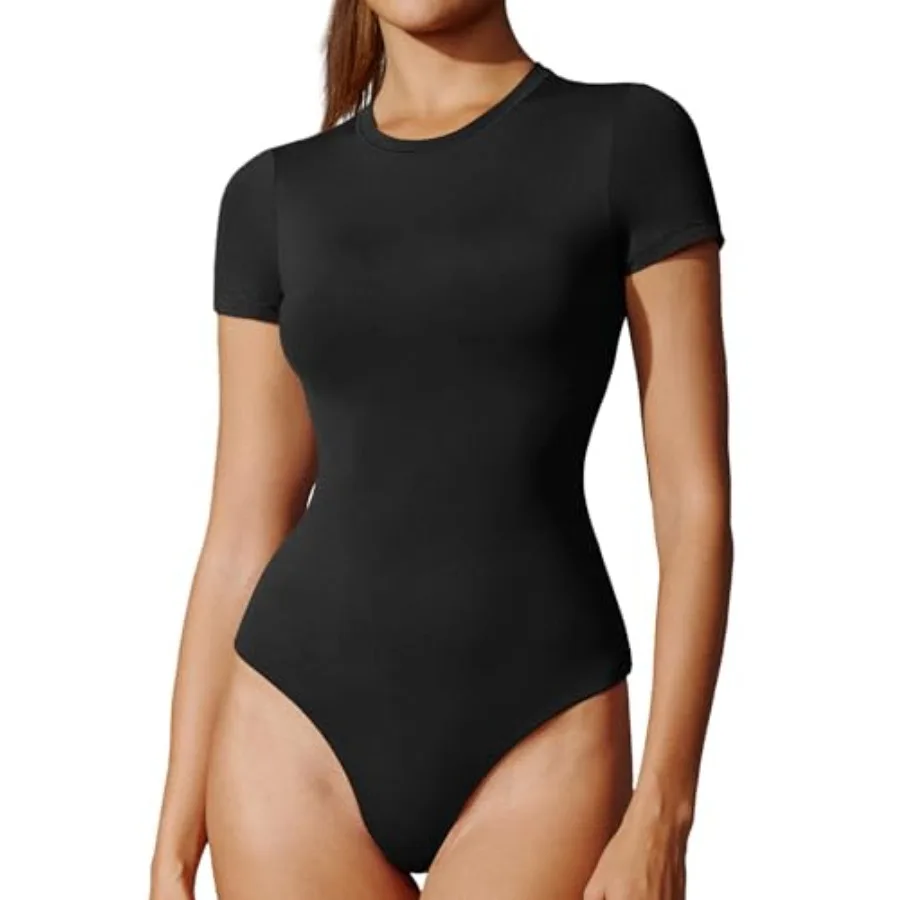 

IUGA Bodysuits for Women Tummy Control Crew Neck Short Sleeve Body suits Basic Bodysuit T shirt Tops