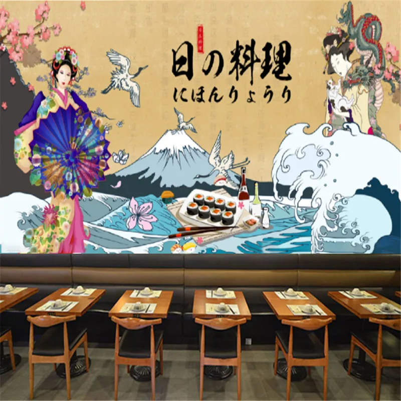 

Japanese Style Ukiyoe Snack Bar Wallpapers Industrial Decor Gourmet Sushi Restaurant Background Wall Paper Mural Papel De Parede