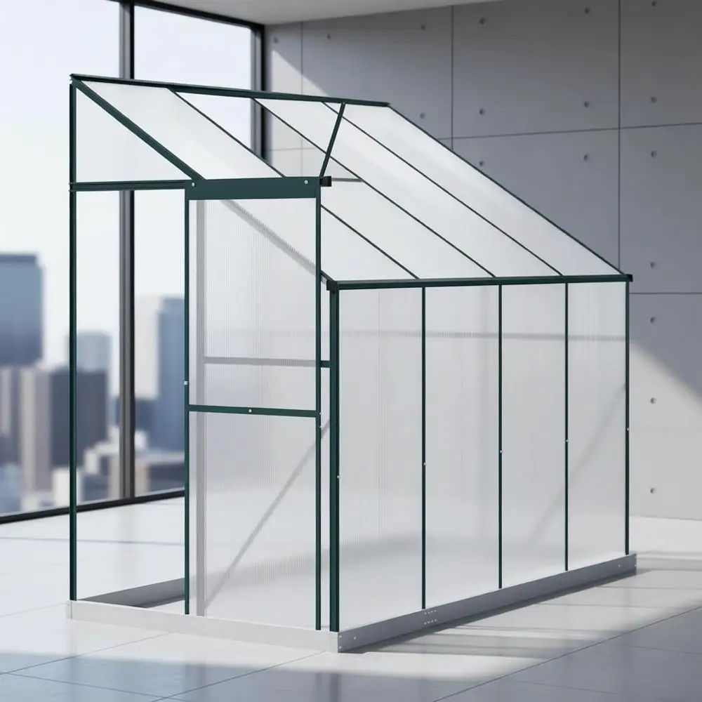 8' x 4' x 7' Walk-In Lean-to Polycarbonate Greenhouse Kit with Sliding Door and Roof Vent