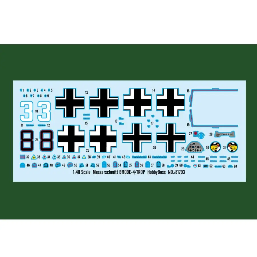 Hobbyboss الألمانية Messerschmitt Bf109E-4/TROP المقاتلة   أطقم منمذجة 81793 1/48