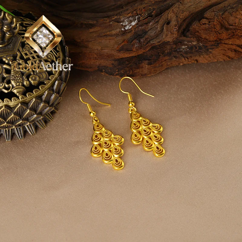 

GoldAether Luxury 24K 9999 Pure Gold real gold Women's Vintage Phoenix Pendant Necklace Earrings Hollow Ring