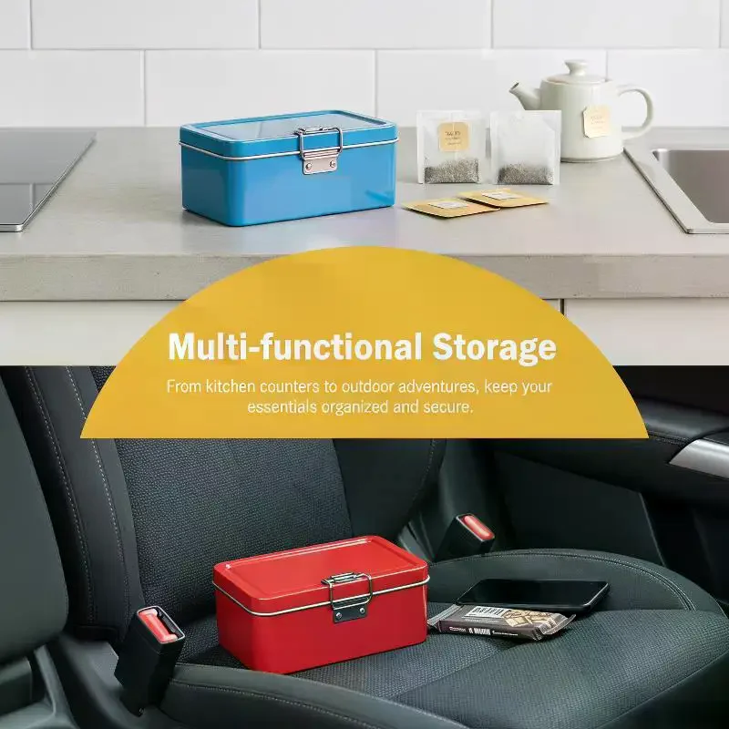 Locking Buckle Storage Tin Box Rust-Resistant Metal Iron Box with Lid for Collectible Coins Trinkets Keepsakes Gift Packing